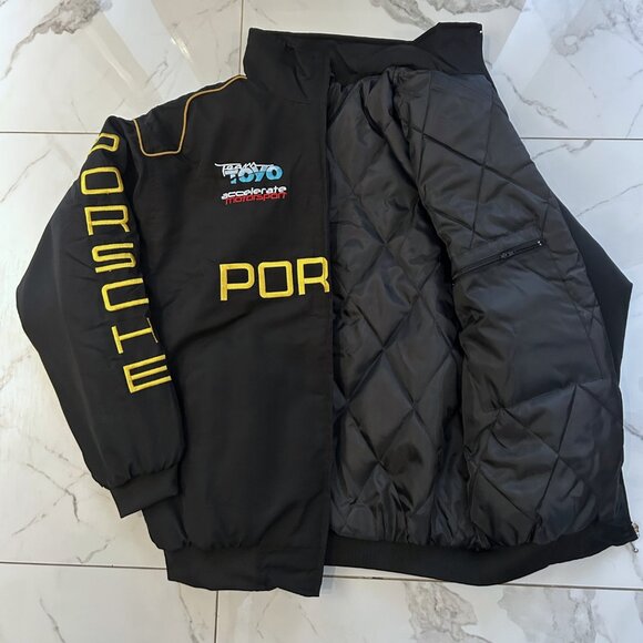 Porsche Black Racing Jacket â Vintage Embroidered Bomber NWOT - Picture 3 of 7